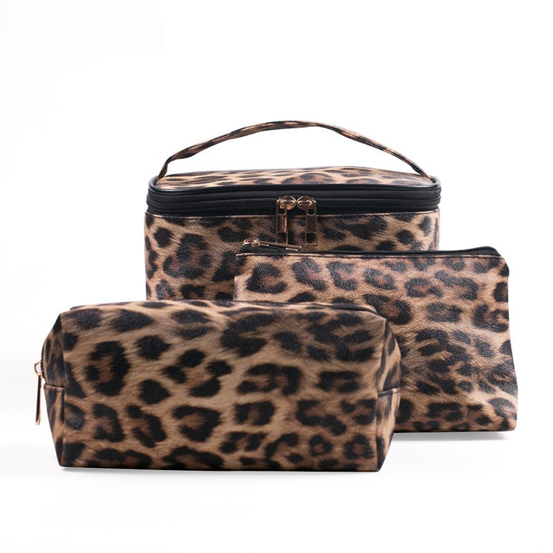 Bolsa de maquillaje con estampado de leopardo Bolsa de almacenamiento de viaje portátil de PU