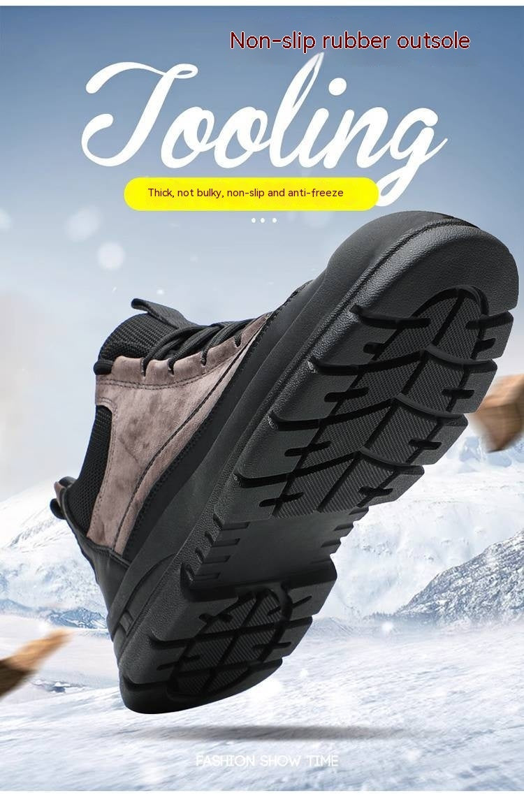 Zapatos de algodón para hombre Forro polar de lana Grueso de caña alta Casual