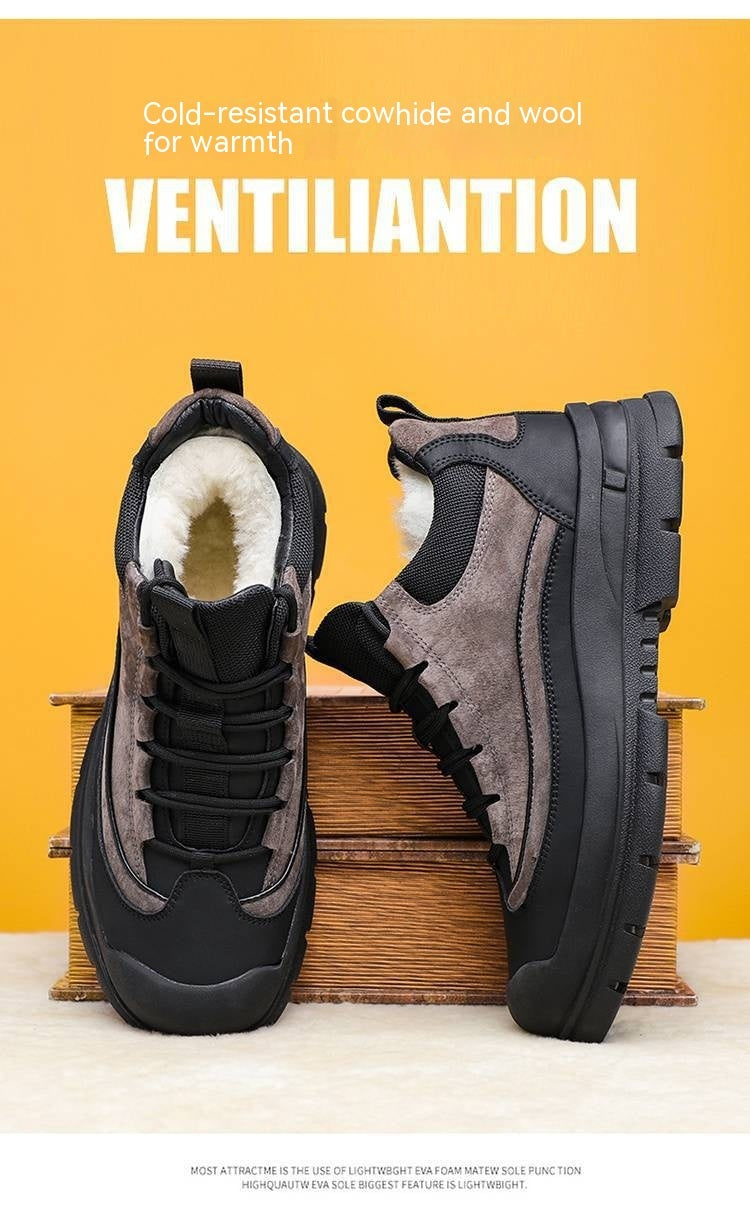 Zapatos de algodón para hombre Forro polar de lana Grueso de caña alta Casual