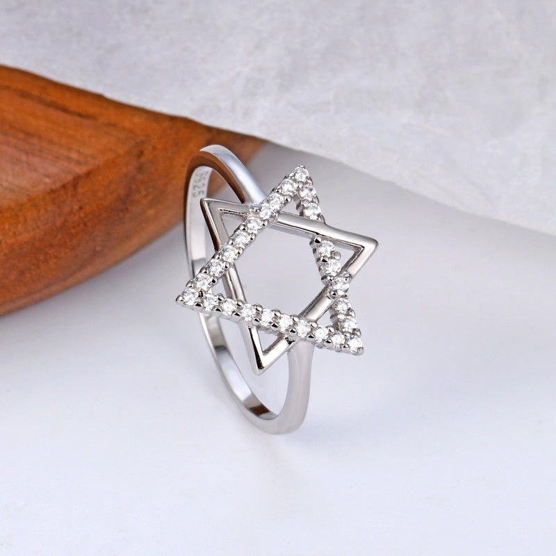 Anillo de mango hexagonal Belief de plata de ley