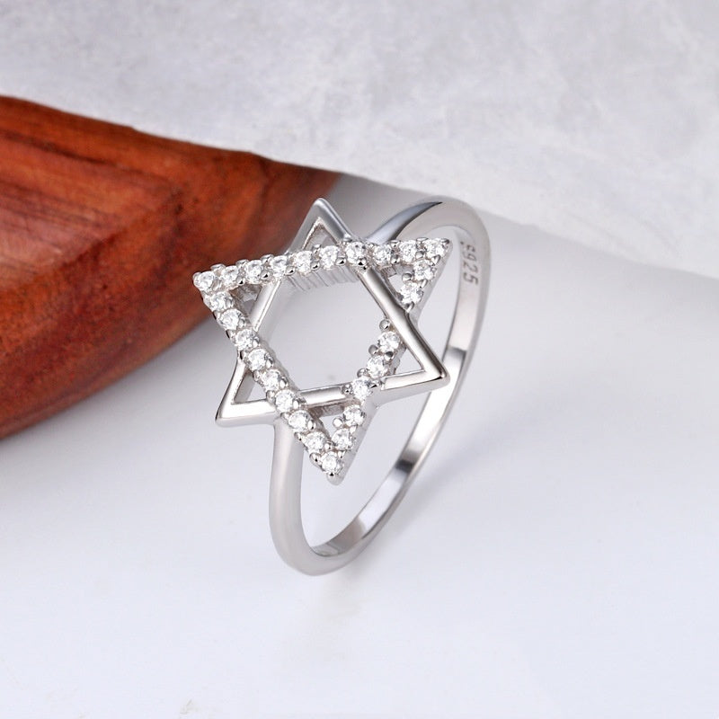 Anillo de mango hexagonal Belief de plata de ley