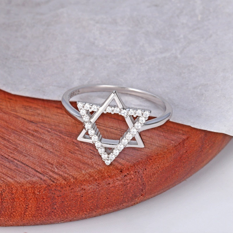 Anillo de mango hexagonal Belief de plata de ley