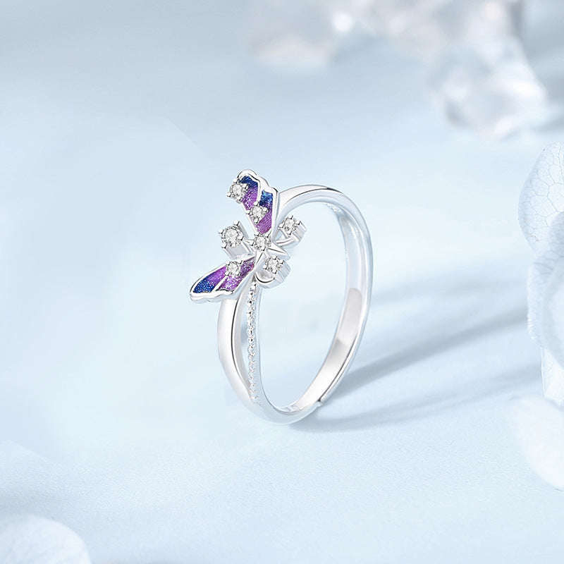 Starry Butterfly Lovers Couple Ring, Pure Silver, Small And Popular