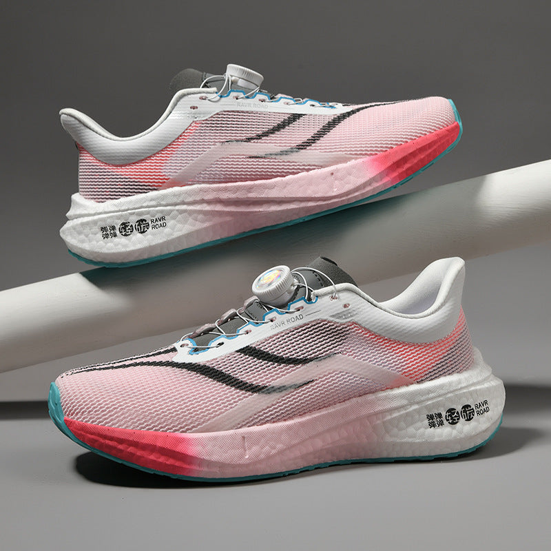 Zapatos de carreras con placa de carbono y palomitas de maíz con botón giratorio