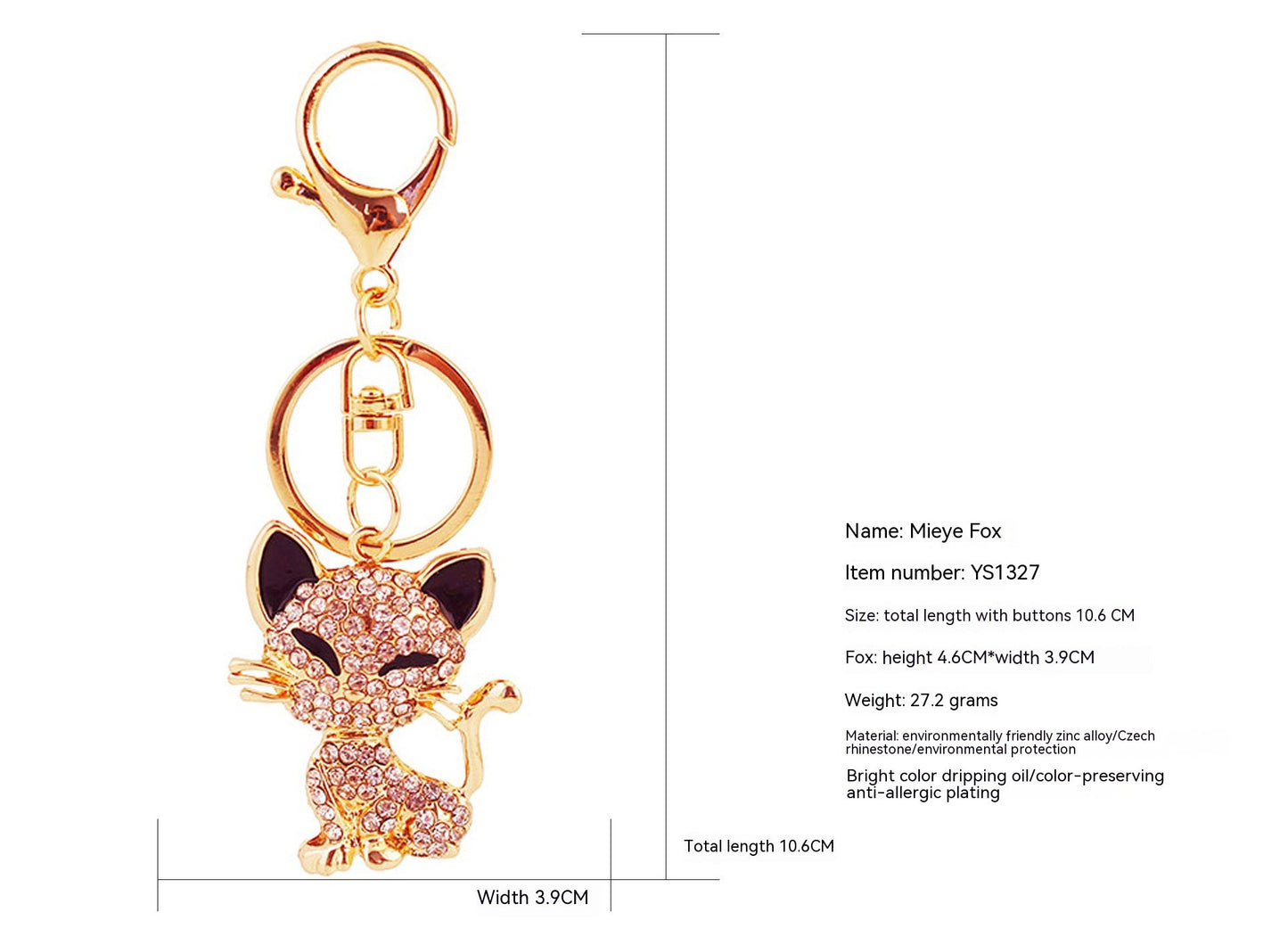 Plisser les yeux mignons renard Animal alliage porte-clés accessoires pendentif porte-clés