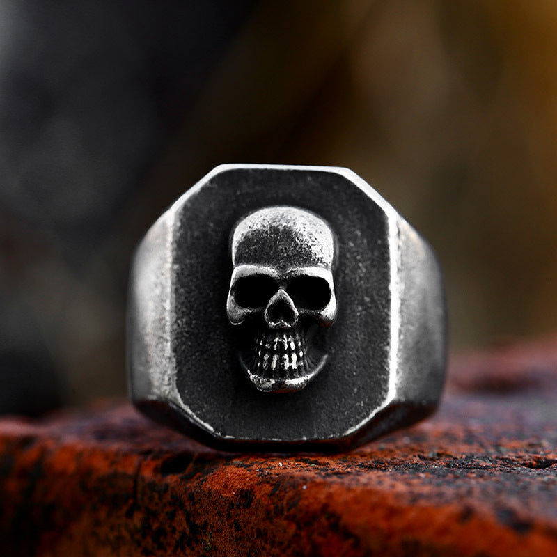 Bague en acier titane avec vieux crâne, Style Punk Vintage, en acier inoxydable