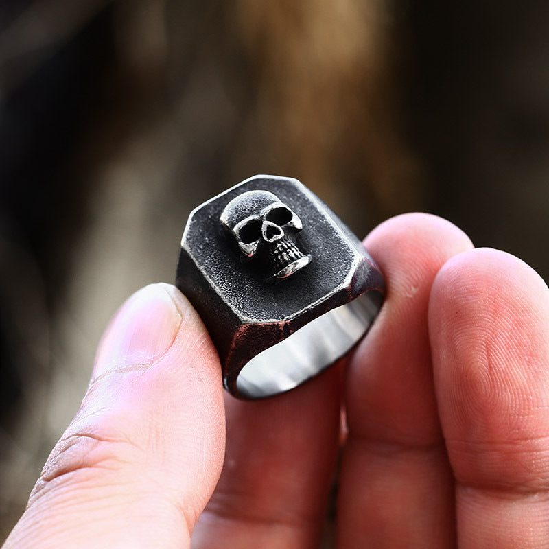 Bague en acier titane avec vieux crâne, Style Punk Vintage, en acier inoxydable