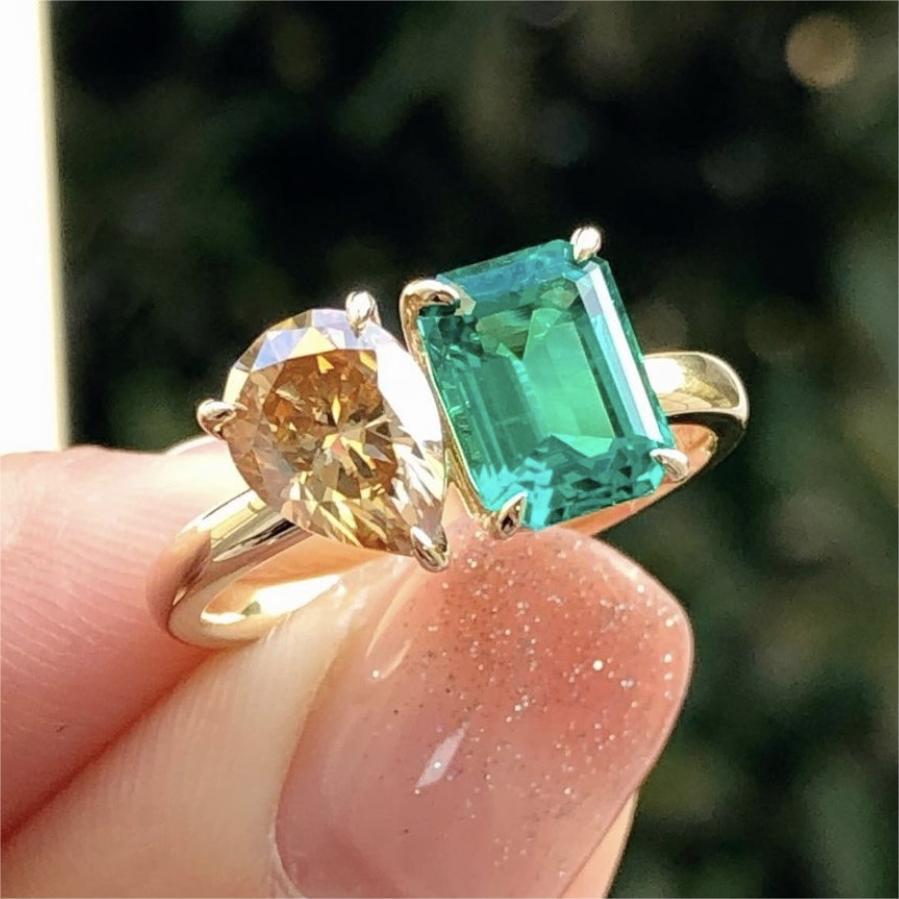 Double Main Stone Women's Simple All-match Inlaid Zircon Ring