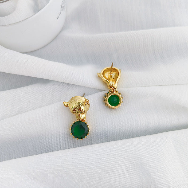 Boucles d'oreilles tête de léopard en zircon vert