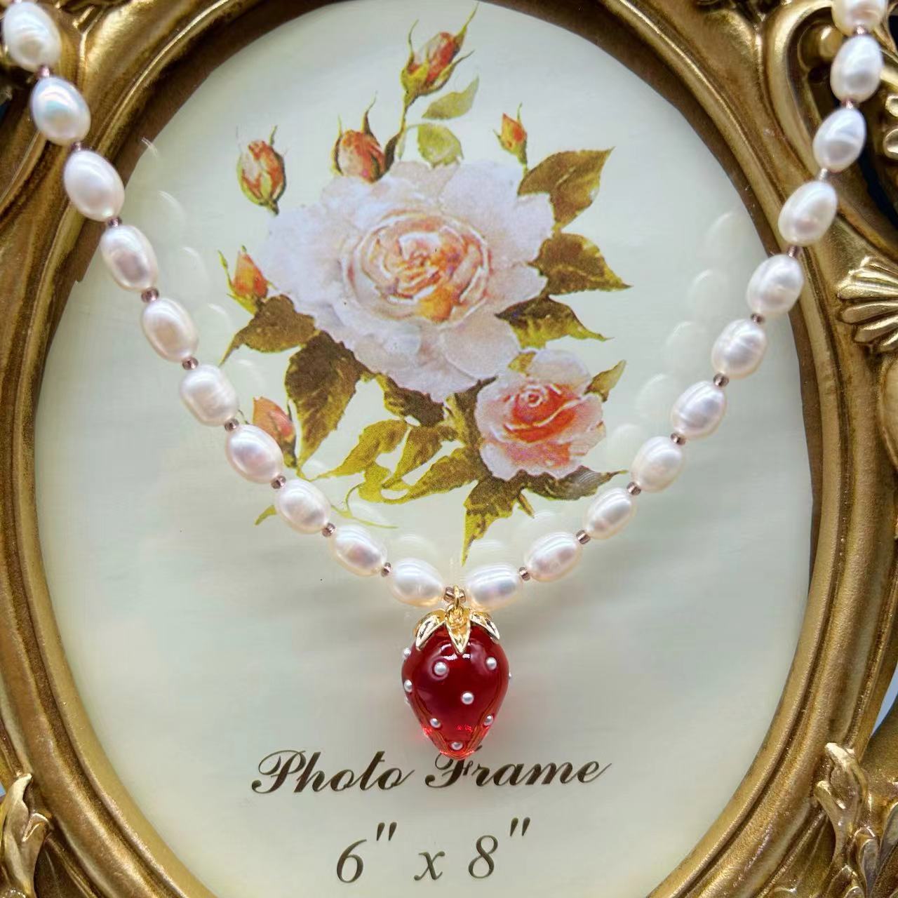 Collier et boucles d'oreilles en perles d'eau douce avancées occidentales, luxe, Fruit fraise, tempérament doux, Suite