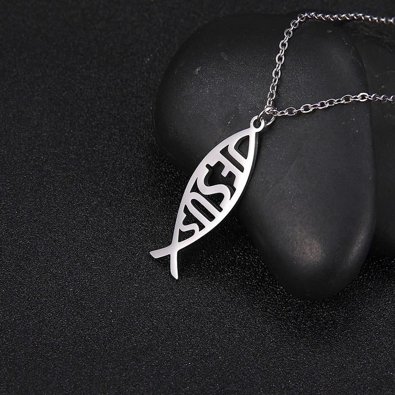 Collier à pampilles simple avec mots d'amour de poisson mignon