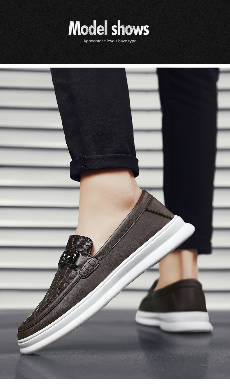 Zapatos de traje formales sin cordones de moda retro con superficie de cuero informal de caña baja