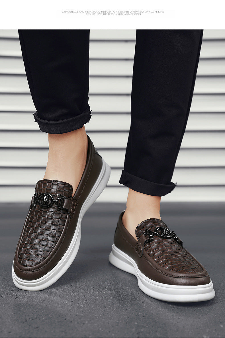 Zapatos de traje formales sin cordones de moda retro con superficie de cuero informal de caña baja