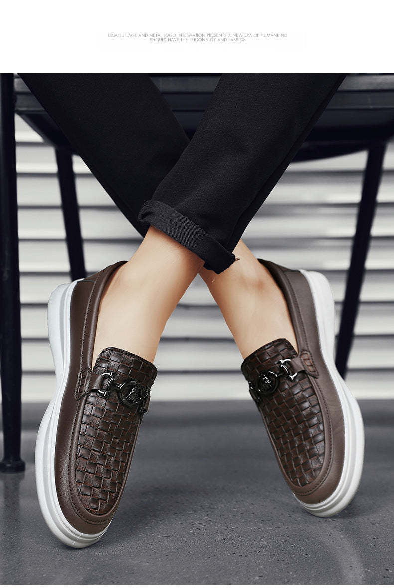 Zapatos de traje formales sin cordones de moda retro con superficie de cuero informal de caña baja