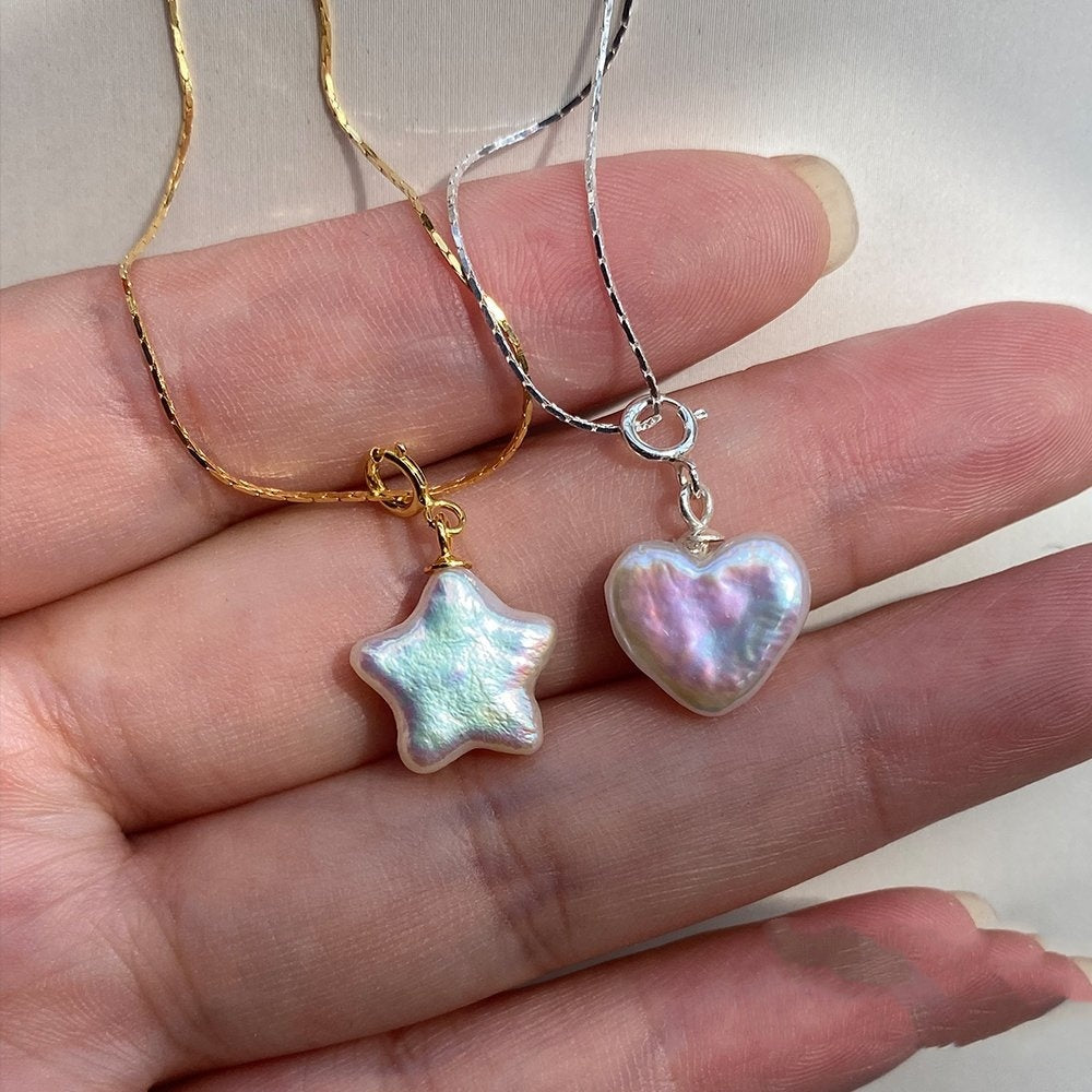 Collier Simple Etoiles Coeur Perle d'Eau Douce