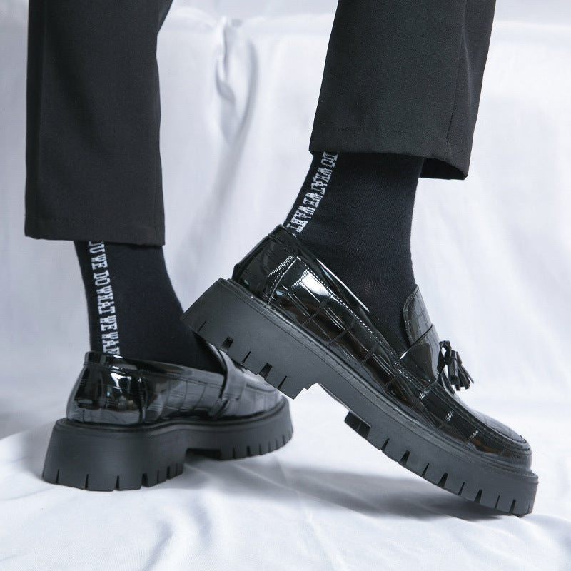 Nuevos zapatos de cuero con plataforma y punta grande para hombre