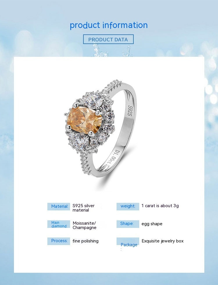 Bague pour femme en argent Moissanite Champagne S925 plaqué or 18 carats