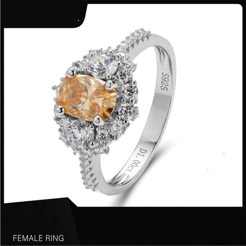 Bague pour femme en argent Moissanite Champagne S925 plaqué or 18 carats