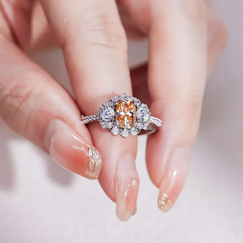 Bague pour femme en argent Moissanite Champagne S925 plaqué or 18 carats