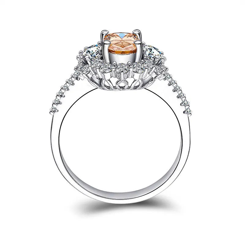 Bague pour femme en argent Moissanite Champagne S925 plaqué or 18 carats