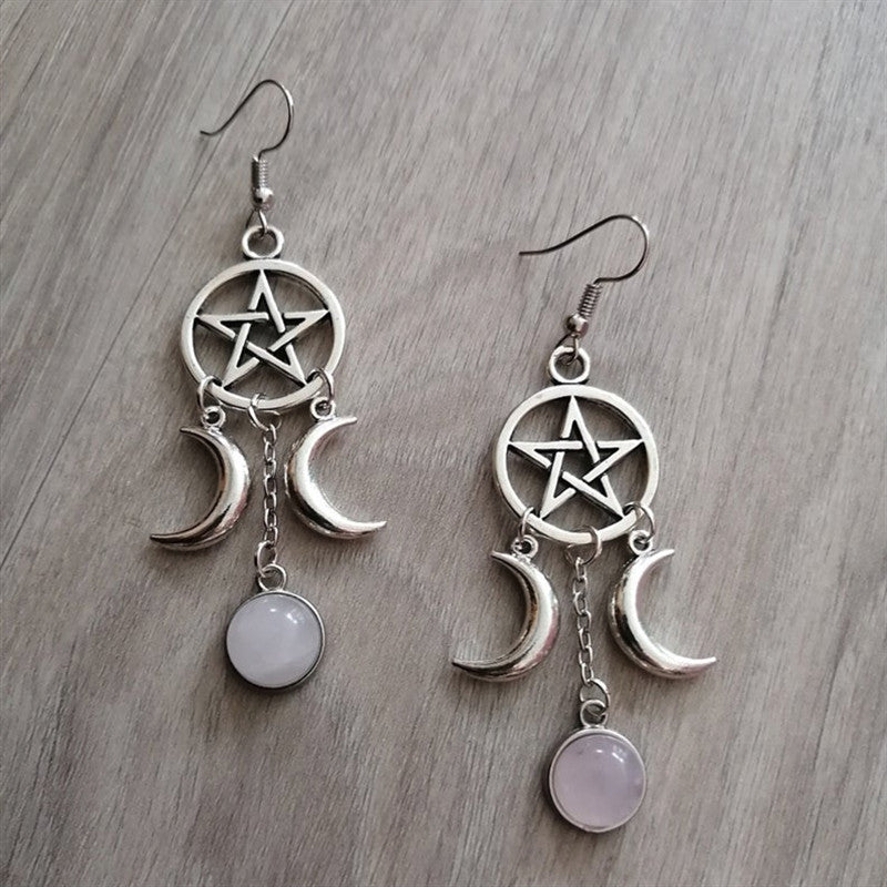 Boucles d'oreilles pierre violette étoile à cinq branches pierre naturelle
