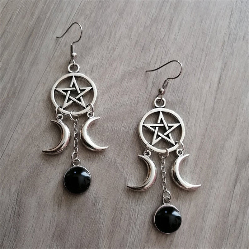 Boucles d'oreilles pierre violette étoile à cinq branches pierre naturelle