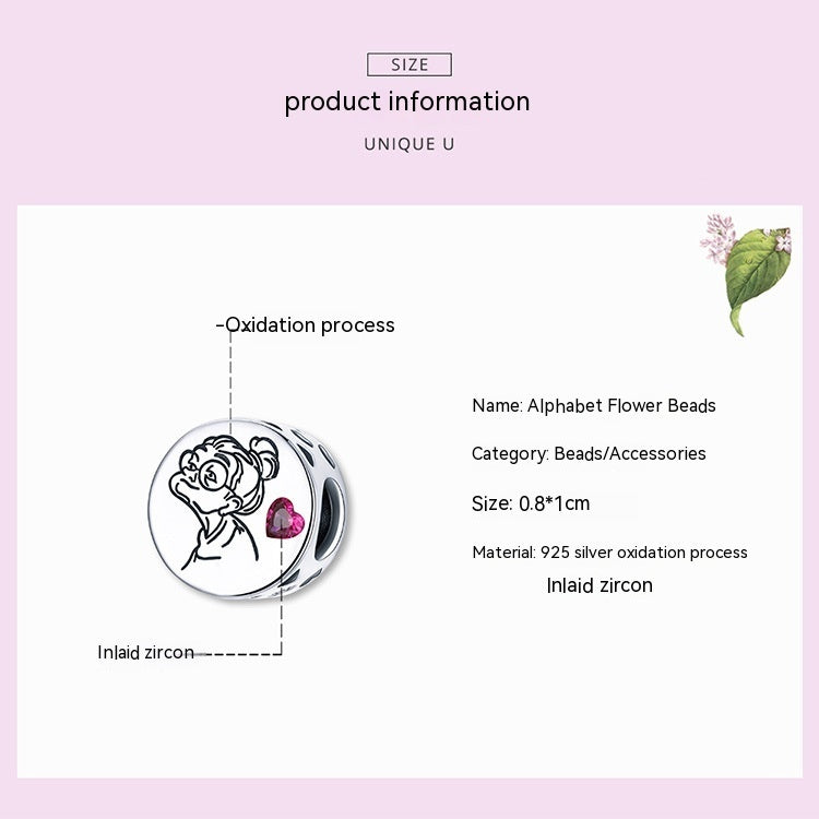 Bracelet en argent Sterling avec lettres et fleurs, accessoires, perles en Zircon simples