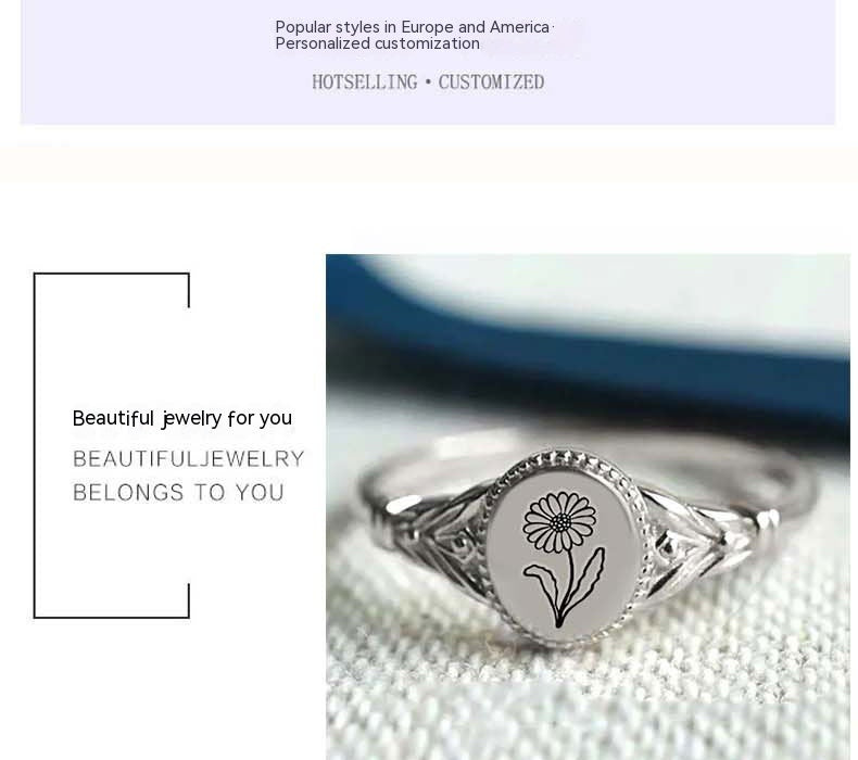 Birthday Flower 925 Silver Ring