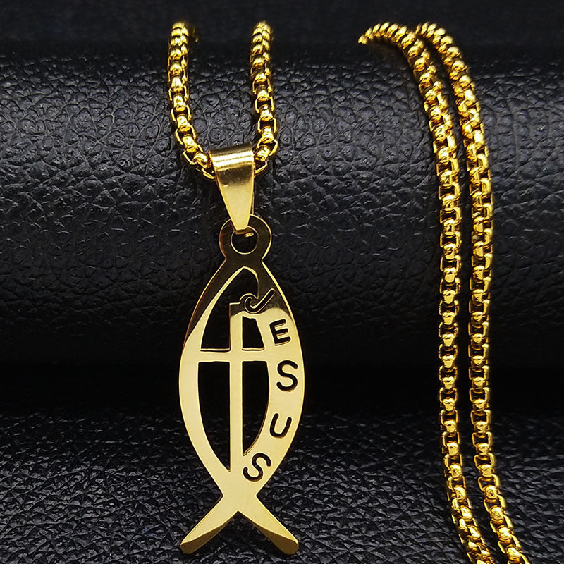 Collier pendentif simple en arête de poisson en acier inoxydable