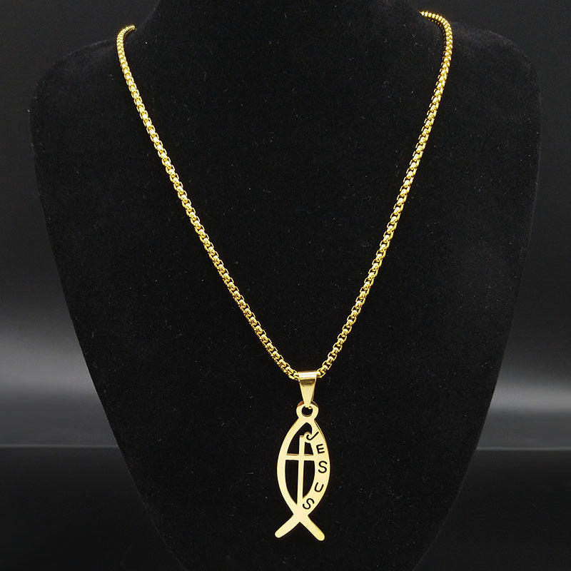 Collier pendentif simple en arête de poisson en acier inoxydable