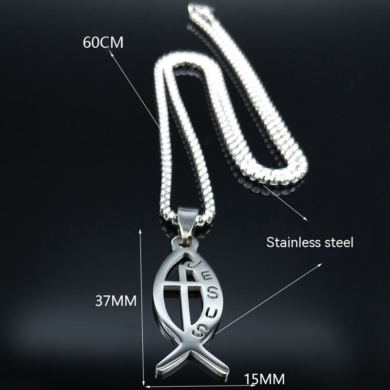 Collier pendentif simple en arête de poisson en acier inoxydable
