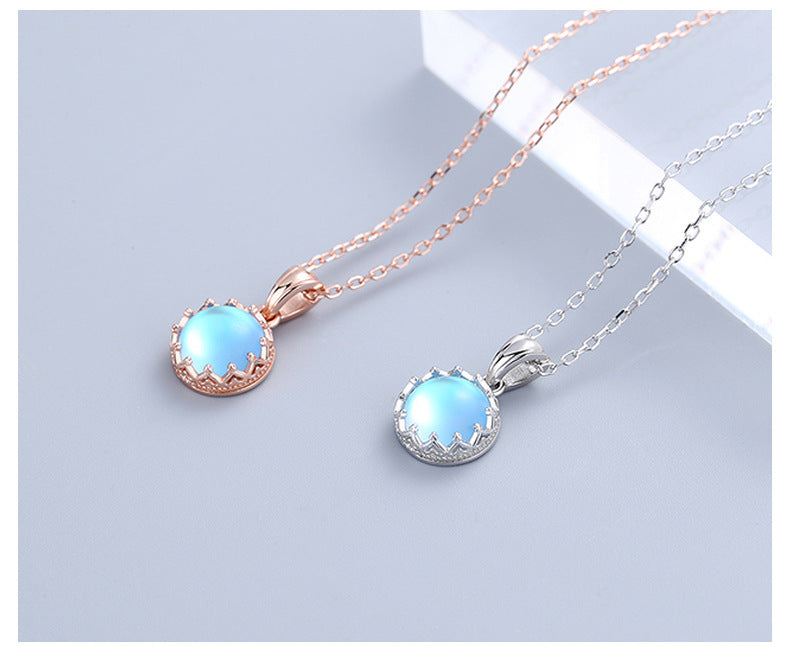 Crown Moonstone Necklace Female S925 Sterling Silver Clavicle Chain Niche Design Light Luxury Pendant
