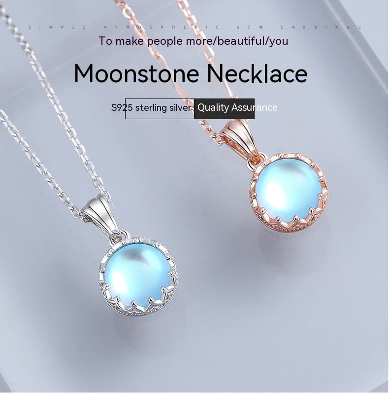 Crown Moonstone Necklace Female S925 Sterling Silver Clavicle Chain Niche Design Light Luxury Pendant