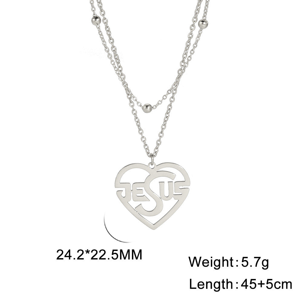 Women's Fashion Heart-shaped Titanium Steel Double-layer Necklace With Letters