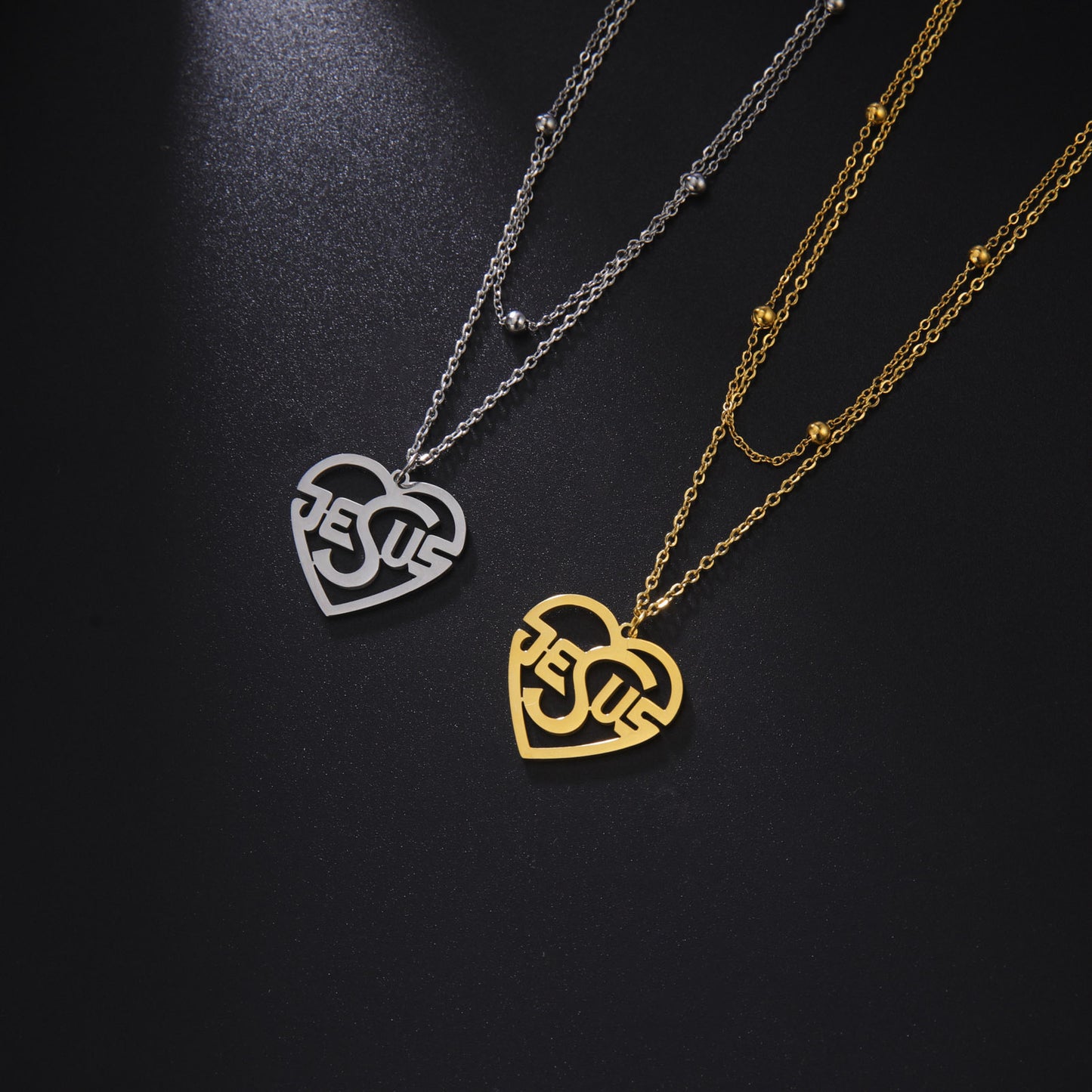 Women's Fashion Heart-shaped Titanium Steel Double-layer Necklace With Letters