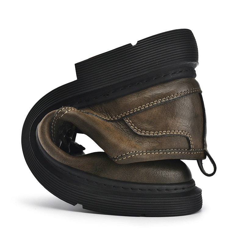 Línea de costura para hombres Zapatos de cuero informales con cordones de talla grande