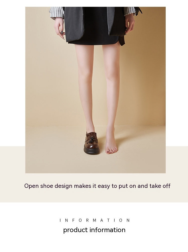 Petites chaussures en cuir de loisirs japonaises à pompon pour dames