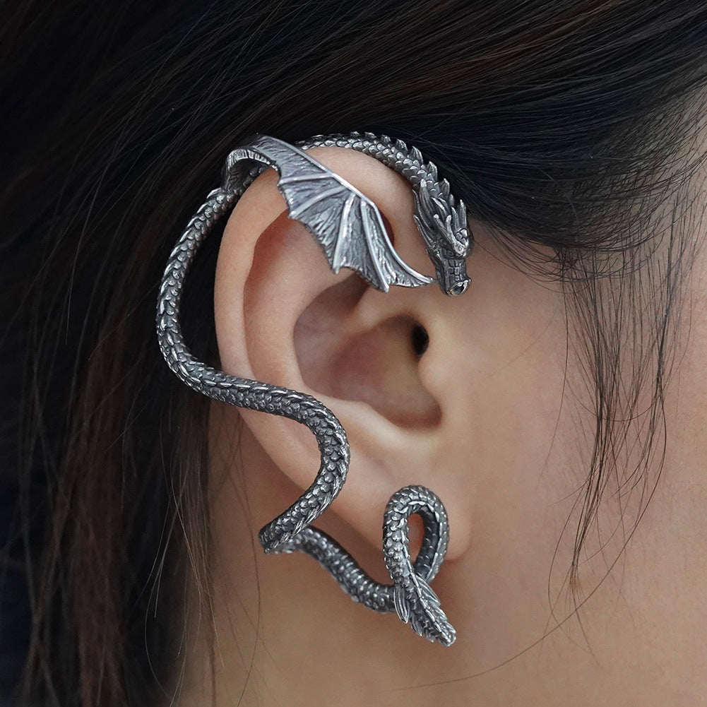 Boucles d'oreilles dragon gothique punk rétro en acier inoxydable