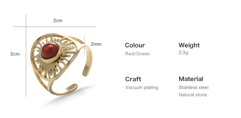 Anillo de acero de titanio con girasol hueco femenino ajustable de acero inoxidable