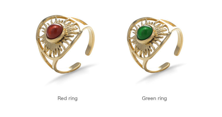 Anillo de acero de titanio con girasol hueco femenino ajustable de acero inoxidable