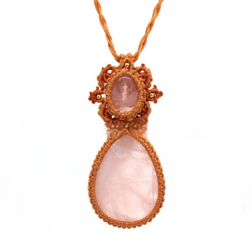 Collier pendentif réglable tissé à la main en forme de goutte d'améthyste