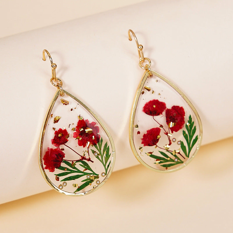 Boucles d'oreilles fleurs en forme de feuille époxy en forme de goutte