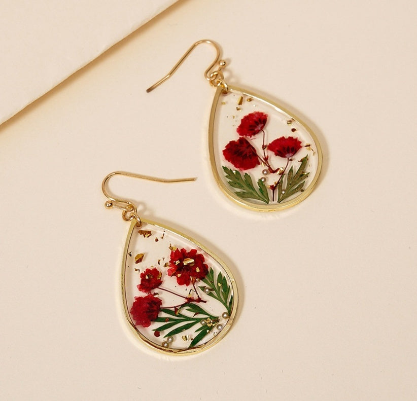 Boucles d'oreilles fleurs en forme de feuille époxy en forme de goutte
