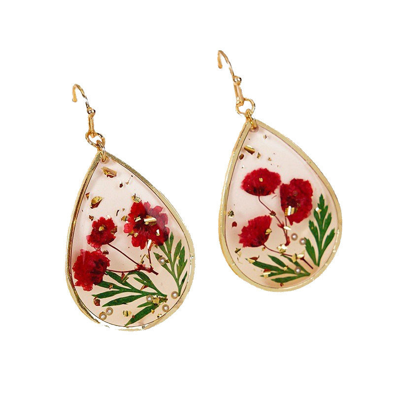 Boucles d'oreilles fleurs en forme de feuille époxy en forme de goutte