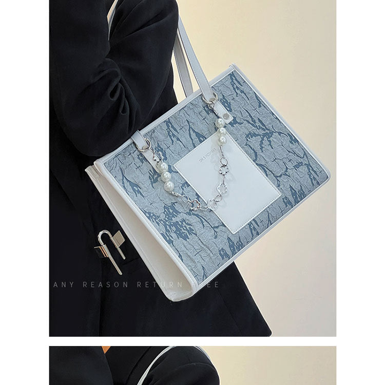 Bolso de viaje de gran capacidad de tela con figuras en azul marino