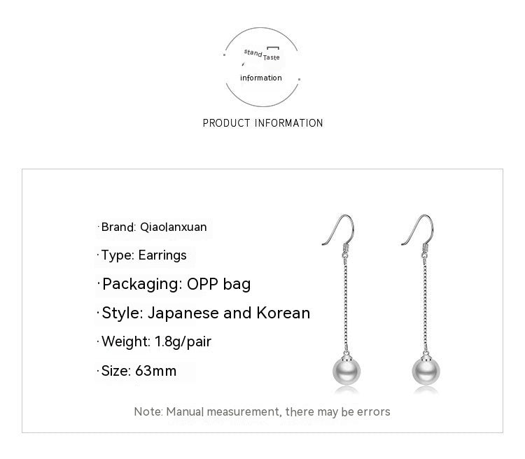 Pearl Shell Pearl Stud Earrings Silver Plated Tassel Jewelry Long Earrings