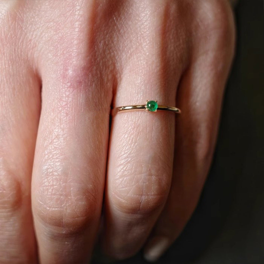 S925 Sterling Silver Emerald Gold-plated Ring Emerald Adjustable