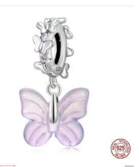 Colgante de plata de ley S925 con accesorios de mariposa de cristal