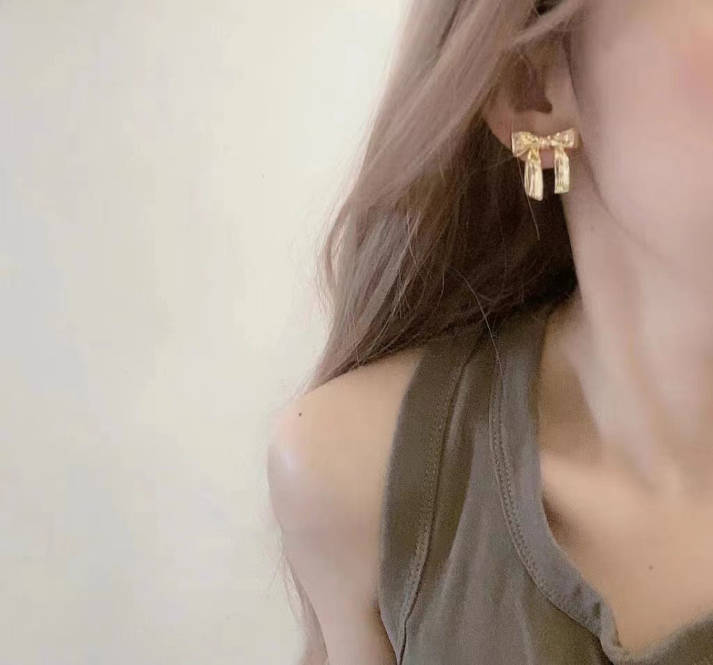 Metal Bow Niche Normcore Bag Earrings