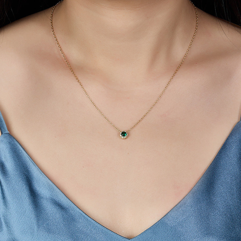 925 Silver Necklace Retro Simple Temperament Clavicle Chain Colorful Zircon Exquisite Necklace Female Accessories